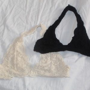 a set of black and creme bralettes🥰